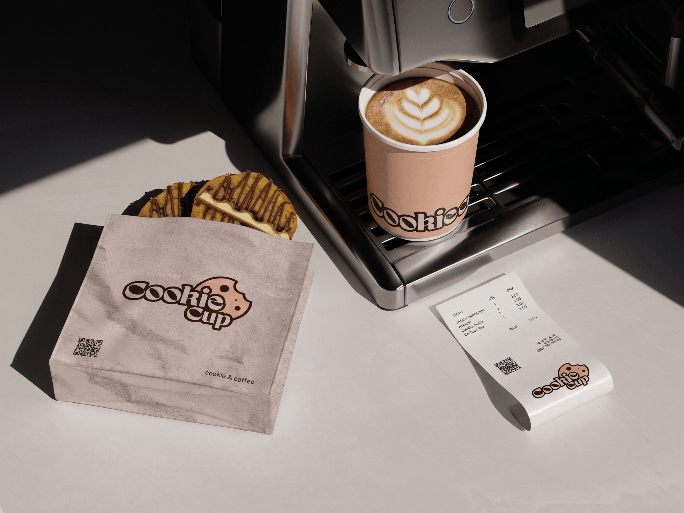 CookieCup-packaging-mockup ( gobelet, ticket de caisse, emballage cookie)